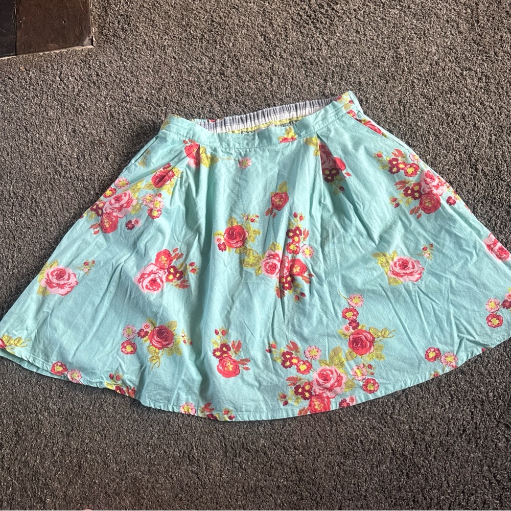 Matilda Jane Aqua Circle Skirt with Pink Floral Print